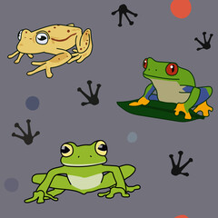 set of frogs pattern on gray background