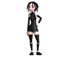 3D-illustration of a cute and funny gothic toon girl