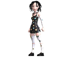 3D-illustration of a cute and funny gothic toon girl