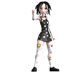 3D-illustration of a cute and funny gothic toon girl