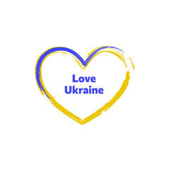 Pray for Ukraine sign. Heart icon with colors of Ukrainian flag. Vector isolated on white