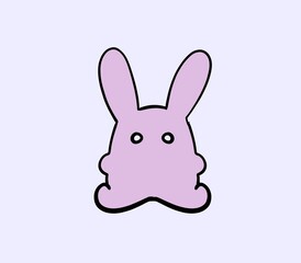 Pink bunny. Cute hand drawn minimalistic easter rabbit. Kid graphic.For wallpaper,sticker. Kawaii illustration icon. Simple and minimalist hand drawn animal in doodle style. Tiny hare sitting