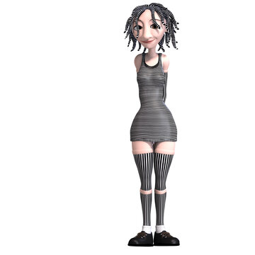 3D-illustration of a cute and funny gothic toon girl