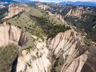 Aerial view of Melnik sand pyramids, Bulgaria