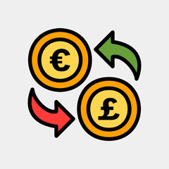 Exchange euro and pound sterling icon in filled line style about currency, use for website mobile app presentation