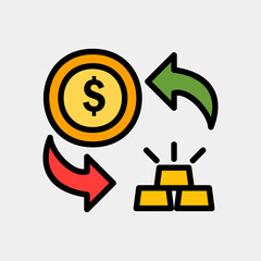 Exchange money and gold icon in filled line style about currency, use for website mobile app presentation