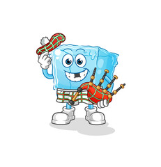 ice cube scottish with bagpipes vector. cartoon character