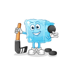 ice cube playing hockey vector. cartoon character