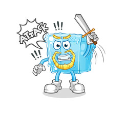 ice cube knights attack with sword. cartoon mascot vector