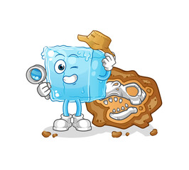 ice cube archaeologists with fossils mascot. cartoon vector