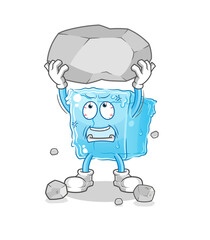 ice cube lifting rock cartoon character vector