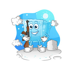 ice cube soldier in winter. character mascot vector