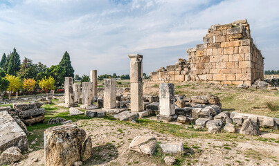 Fototapeta na wymiar The temple ruins of the ancient city of Hierapolis