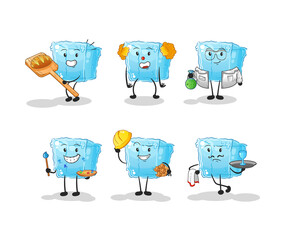 ice cube profession set character. cartoon mascot vector