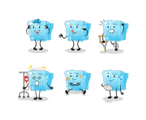 ice cube sick group character. cartoon mascot vector
