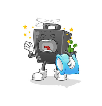 money briefcase yawn character. cartoon mascot vector