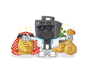 money briefcase rich arabian mascot. cartoon vector