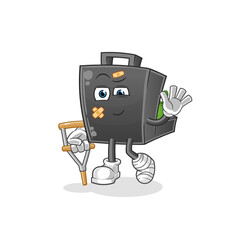 money briefcase sick with limping stick. cartoon mascot vector