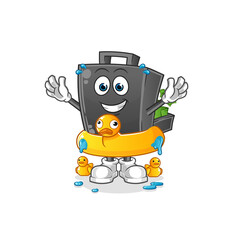 money briefcase with duck buoy cartoon. cartoon mascot vector