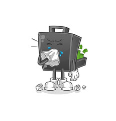 money briefcase blowing nose character. cartoon mascot vector