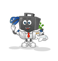 money briefcase pilot mascot. cartoon vector
