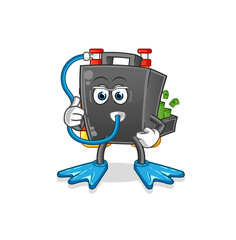 money briefcase diver cartoon. cartoon mascot vector