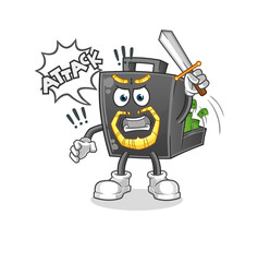money briefcase knights attack with sword. cartoon mascot vector