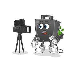 money briefcase tv reporter cartoon. cartoon mascot vector