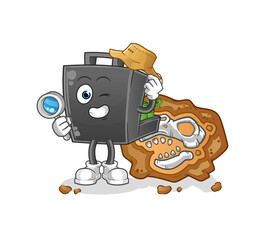 money briefcase archaeologists with fossils mascot. cartoon vector