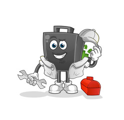 money briefcase mechanic cartoon. cartoon mascot vector