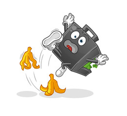 money briefcase slipped on banana. cartoon mascot vector