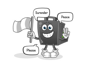 money briefcase hold surrender flag mascot. cartoon vector