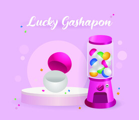 3d pink Bingo with balls, Gashapon balls and lotto machine for online promotion events. Concept of lucky random gambling game, lotto ball, Gashapon ball entertaining gambling game.