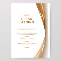 Luxury elegant grand opening poster template with golden shiny satin fabric element