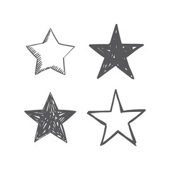 Hand drawn star icons. Set of doodle stars.