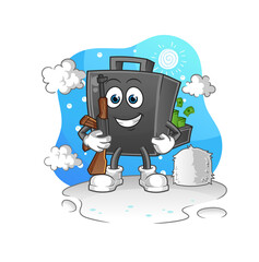 money briefcase soldier in winter. character mascot vector