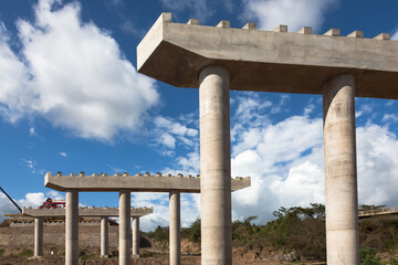 Bridge construction and concrete pillars for a new highway in Jamaica