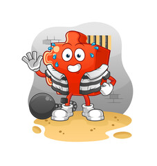 puzzle criminal in jail. cartoon character