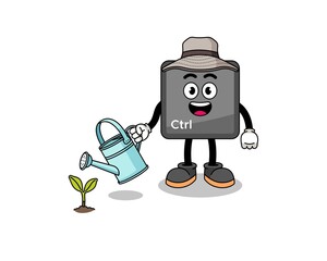 Illustration of keyboard control button cartoon watering the plant