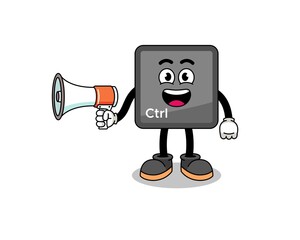 keyboard control button cartoon illustration holding megaphone