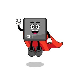 keyboard control button cartoon with flying superhero