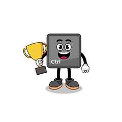 Cartoon mascot of keyboard control button holding a trophy