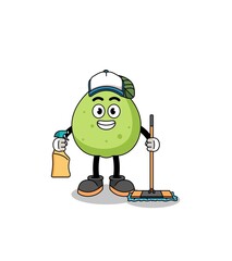 Character mascot of guava as a cleaning services