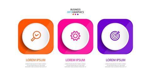 design square Timeline infographic. Business presentation, information brochure, banner, workflow layout template. 3 steps, option or levels line infographic with label. Vector illustration. Eps10