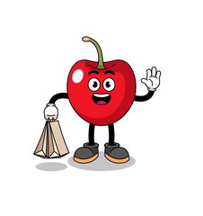Cartoon of cherry shopping