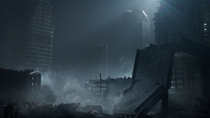 Bombed Structures form a Destroyed City environment. Conflict concept.