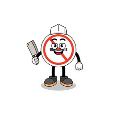 Mascot of no smoking sign as a butcher