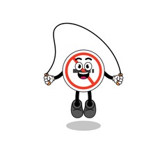 no smoking sign mascot cartoon is playing skipping rope
