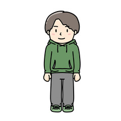 パーカーとスウェットを着た中学生くらいの男性の写真