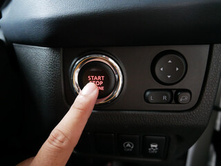 Pressing Car Start Stop Engine Button
